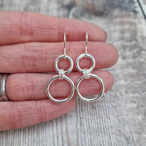 Sterling Silver Circle Earrings, handmade in Bristol, England