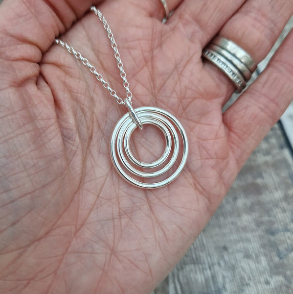 Sterling Silver 3 Circle Necklace suitable for a 30th anniversary