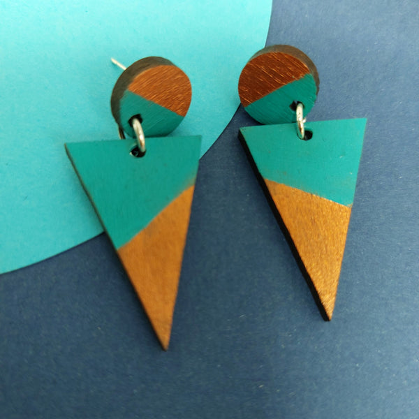Copper two tone earrings, handmade in England