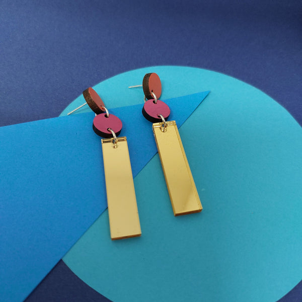 Acrylic gold earrings with colour pop design