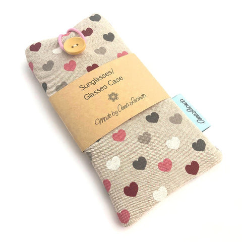 Fabric sunglasses case, padded soft glasses pouch in heart design