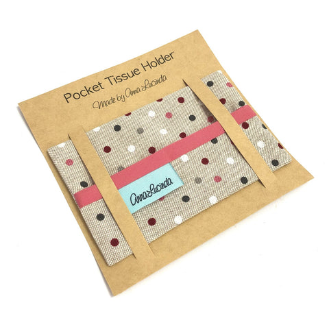 Fabric tissue cover, Pocket tissue holder, Polka dot tissue pouch