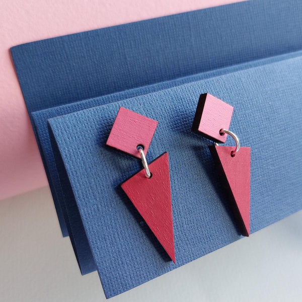 Colourful two tone triangle dangly earrings