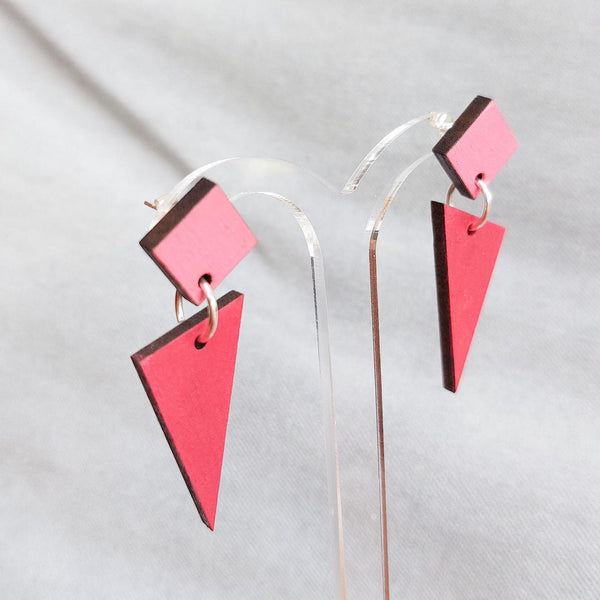 Colourful two tone triangle dangly earrings