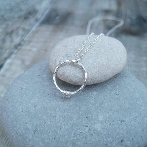 Sterling Silver Hammered Circle Necklace with Silver Hoops