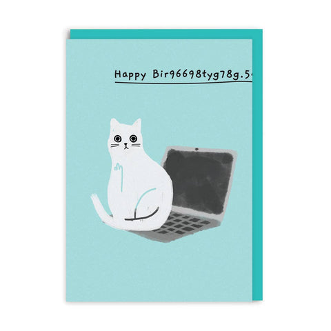 Cat on a Laptop Birthday Card