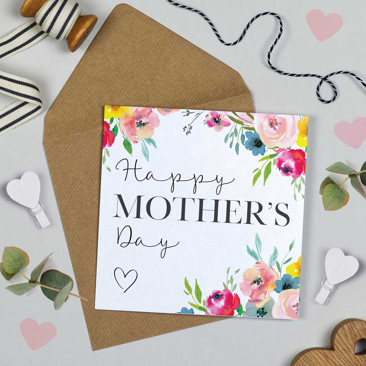 Mother's Day Card with watercolour flowers