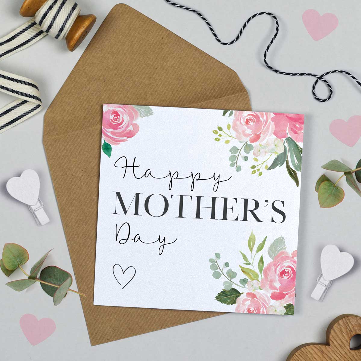 Watercolour pink flowers Mother's Day Card