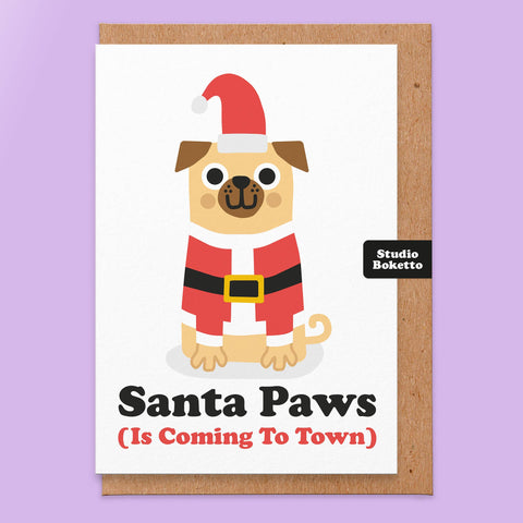 Santa Paws Pug Christmas Card