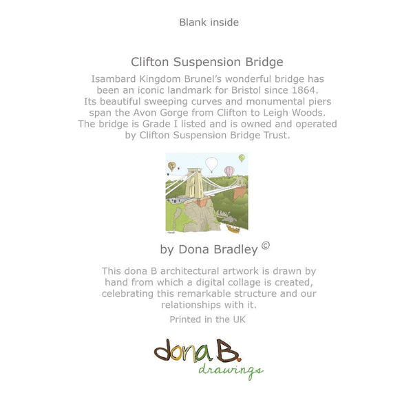 Back - Clifton Suspension Bridge Greetings Card by dona B drawings