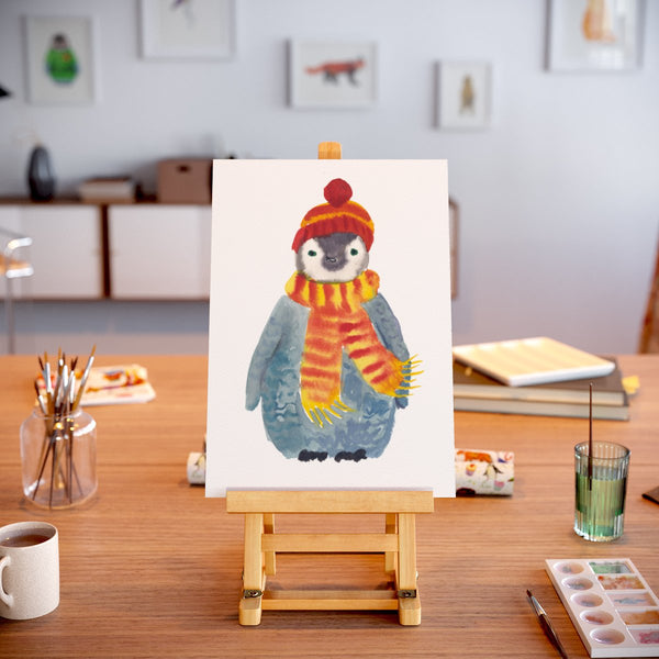 Penguin in woolly hat and scarf art print
