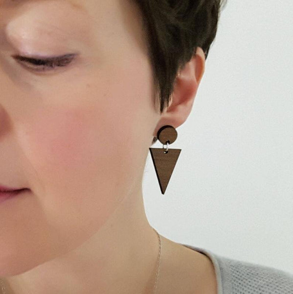Walnut Triangle Drop Earrings