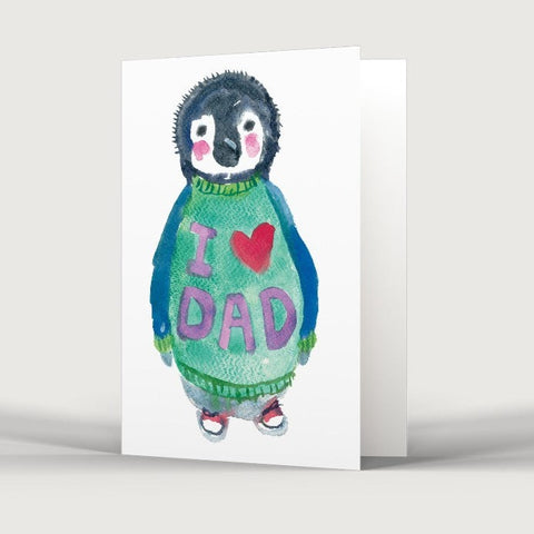"I love Dad" Penguin Card by Rosie Webb at Eclectic Gift Shop Bristol
