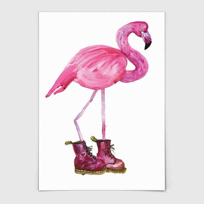 Flamingo in Red Boots Print
