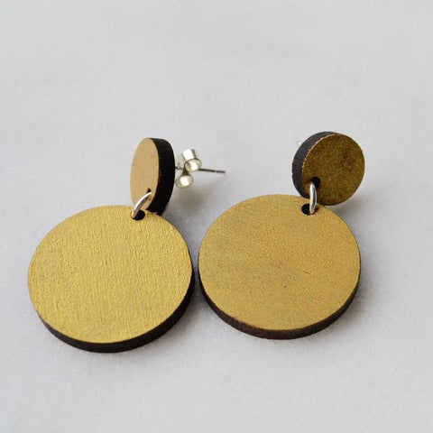 Walnut Gold Circle Drop Earrings