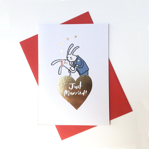 Just Married Rabbit Gold Foiled Card
