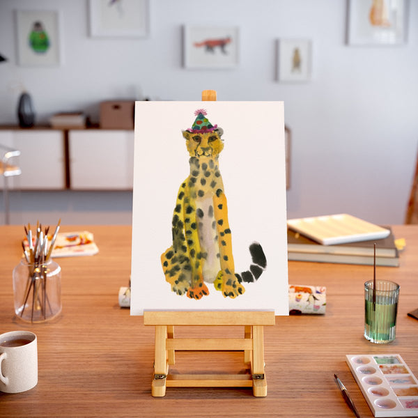 Cheetah watercolour art on easel