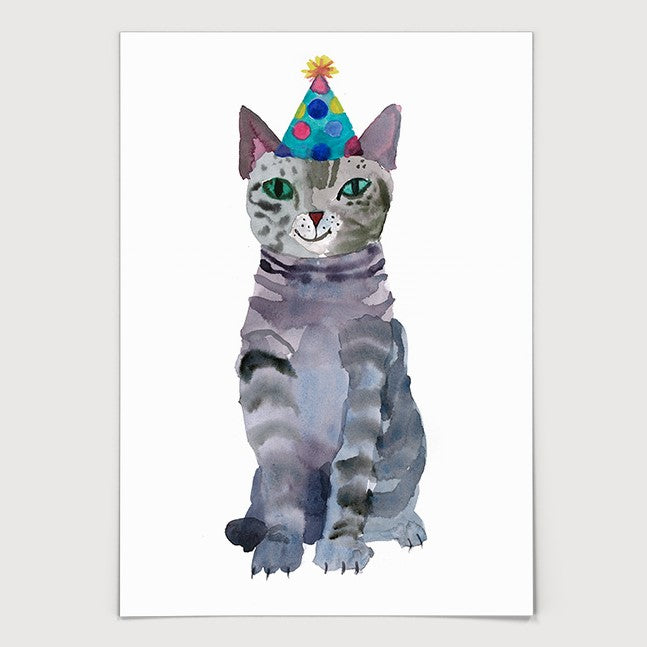 Cat in a Party Hat Print