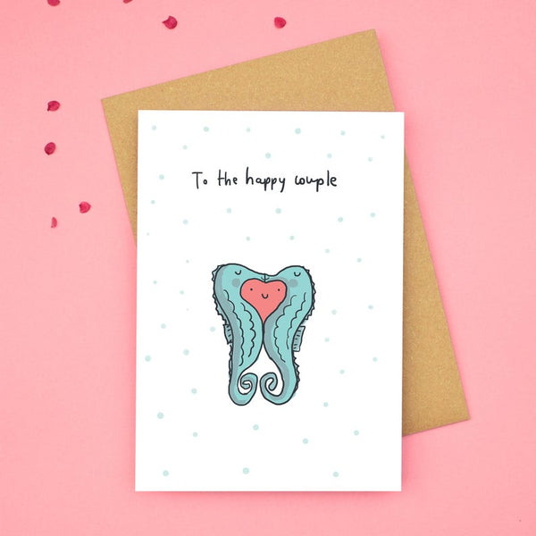 Gender Neutral/Same Sex Engagement/Wedding Seahorses Happy Couple Card