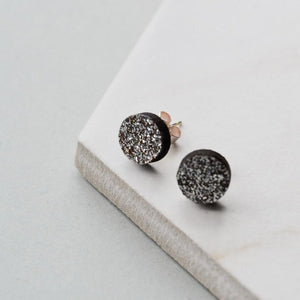 Walnut Silver Glitter Circle Stud Earrings