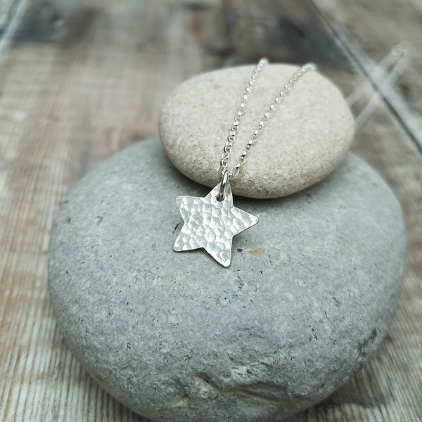 Sterling Silver Hammered Star Necklace