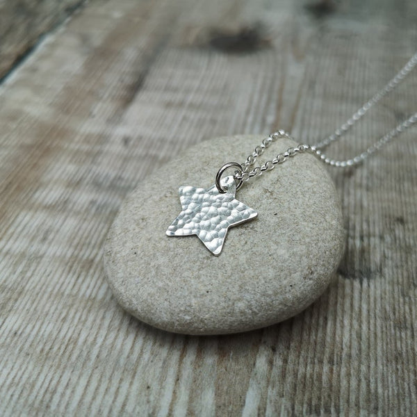 Sterling Silver Hammered Star Necklace