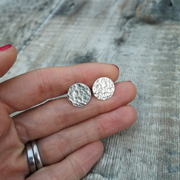 Sterling Silver Hammered Circle Stud Earrings