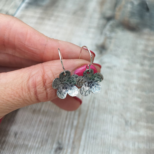 Sterling Silver Oxidised Flower Earrings