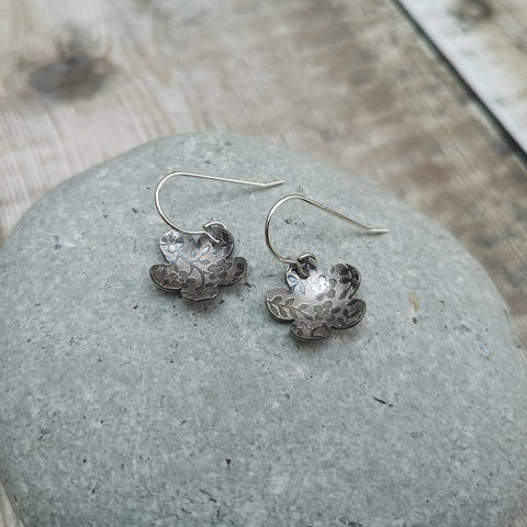 Sterling Silver Oxidised Flower Earrings