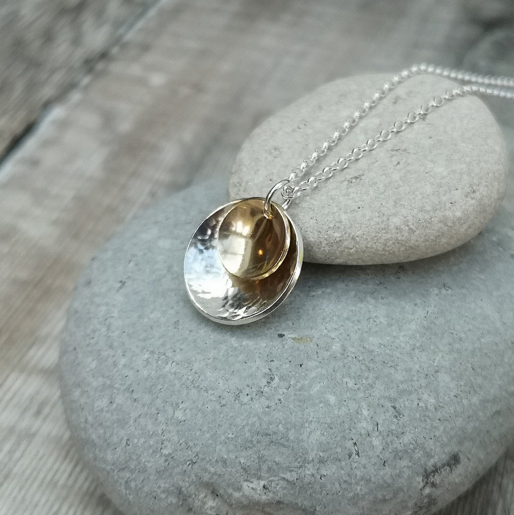 Encrusted disc necklace, gold plated recycled sterling silver/recycled  sterling silver — www.joannebowles.co.uk