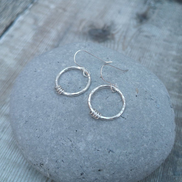 Sterling Silver Circle Drop Earrings with 4 Small Hoop detail