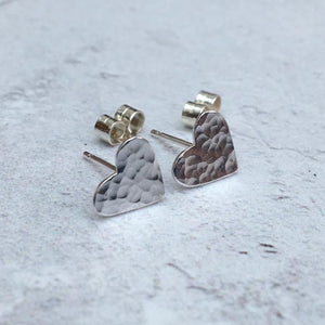 Sterling Silver Hammered Heart Stud Earrings