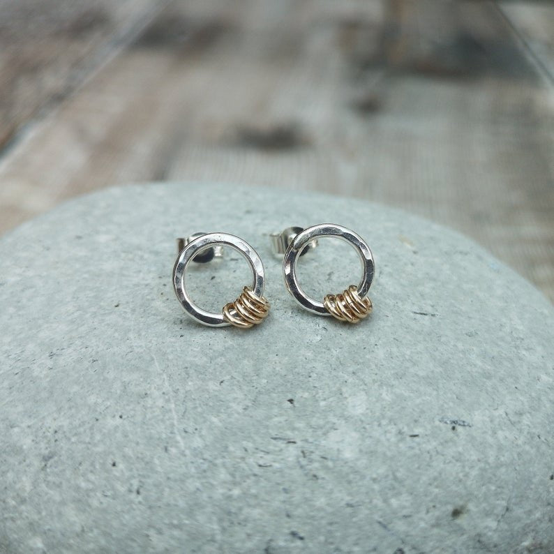 Sterling Silver Circle Stud Earrings with 4 Gold Hoops