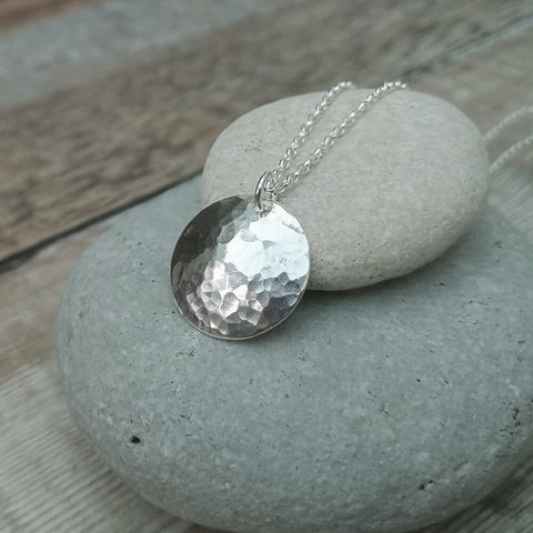 Sterling Silver Hammered Dome Necklace
