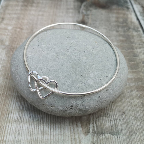 Sterling Silver Open Heart Charm Bangle