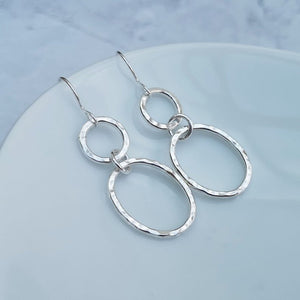 Sterling Silver Oval and Circle Drop Earrings