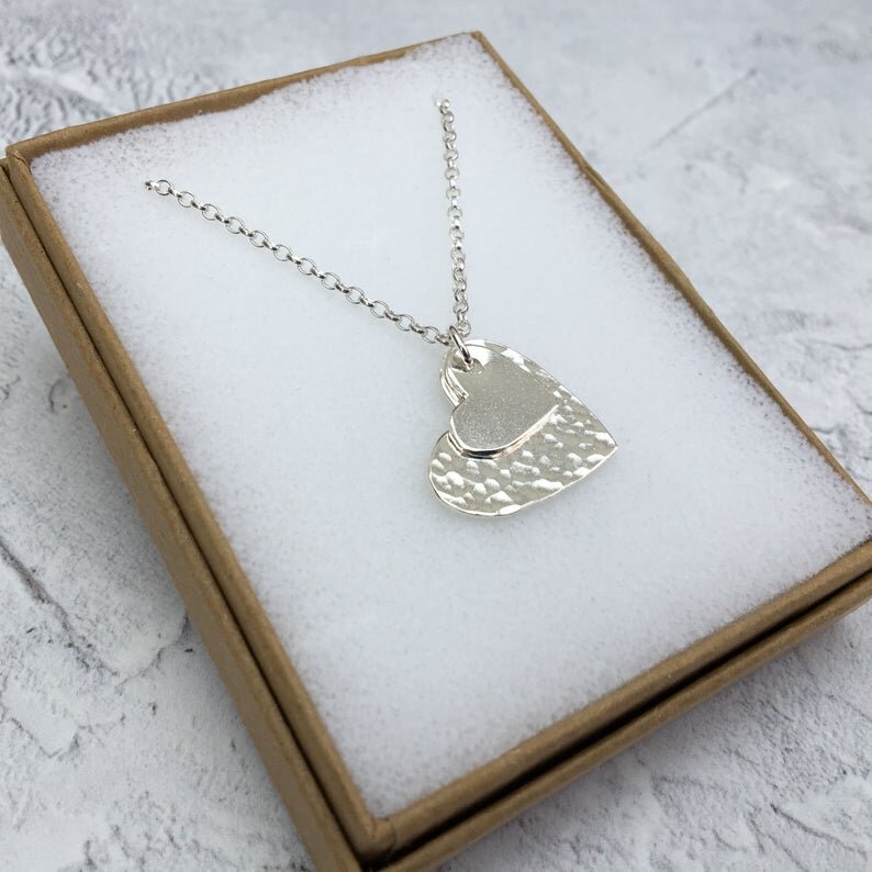 Sterling Silver Necklace with Solid Hearts
