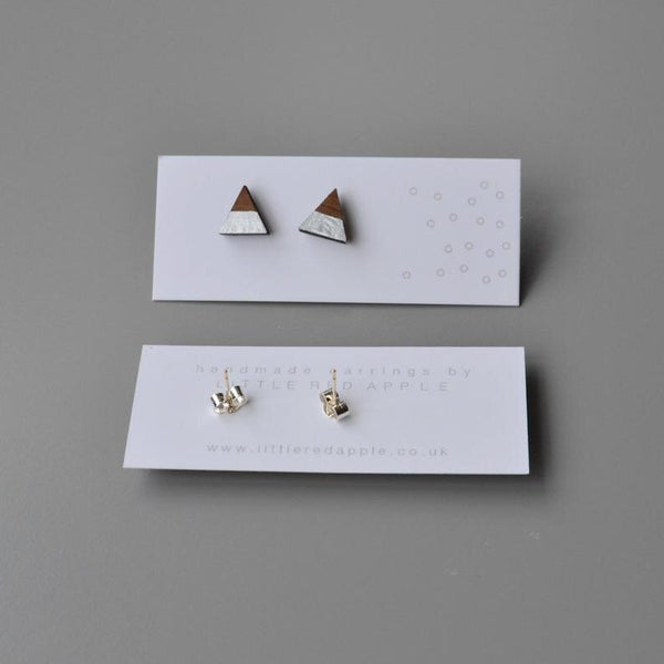 Walnut Triangle Stud Earrings with Silver detail