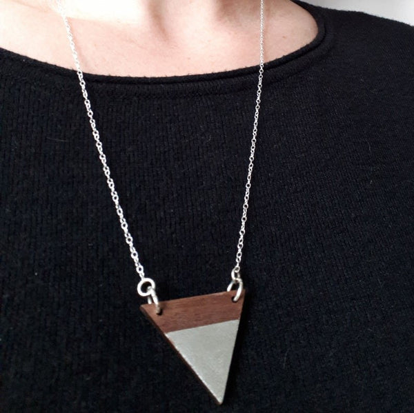 Walnut Triangle Pendant with Silver detail
