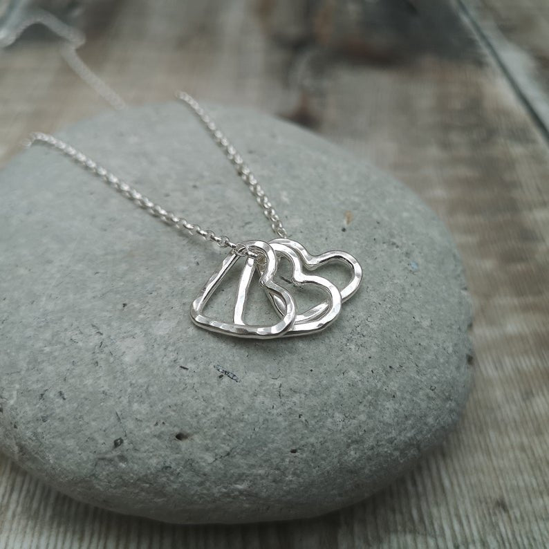 Silver Open Heart Necklace with one to five hearts