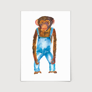 Chimpanzee in Dungarees Print