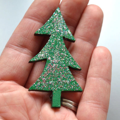 Wooden Christmas Tree Brooch