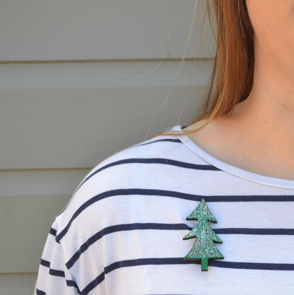 Wooden Christmas Tree Brooch