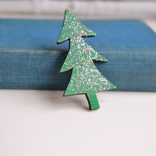 Wooden Christmas Tree Brooch