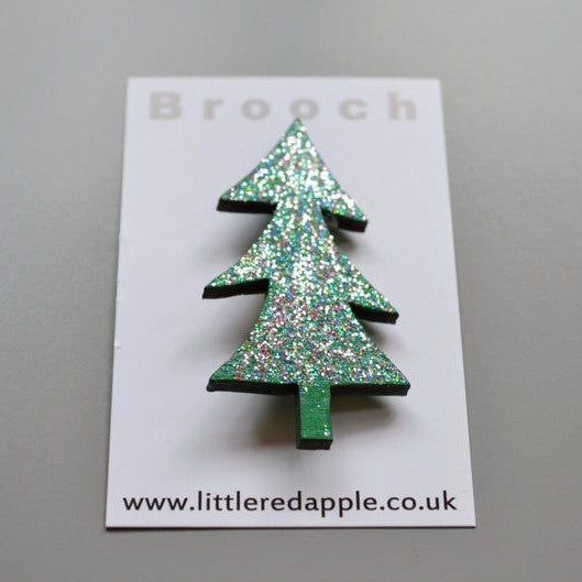 Wooden Christmas Tree Brooch