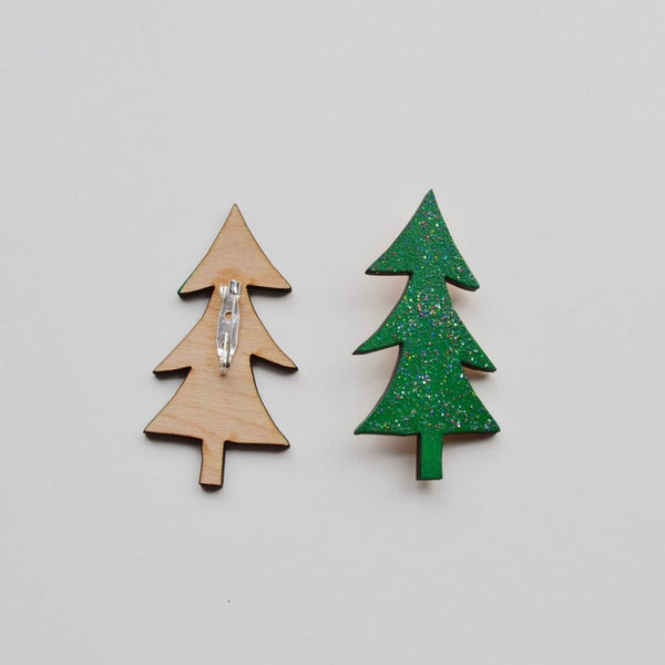 Wooden Christmas Tree Brooch