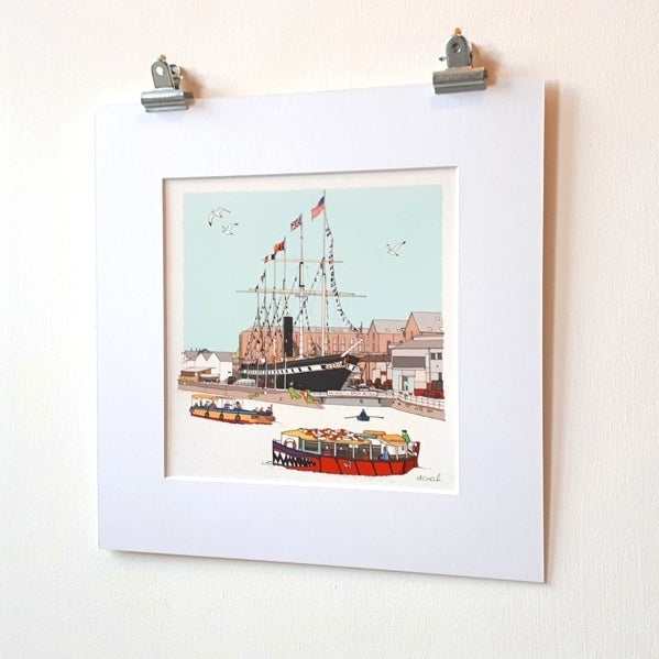 Floating Bristol Architectural illustration Giclee Print - Mounted- by dona B drawings Dona B drawings