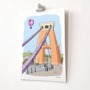 Clifton Suspension Bridge A4 Giclee Print by dona B drawings | Eclectic Gift Shop
