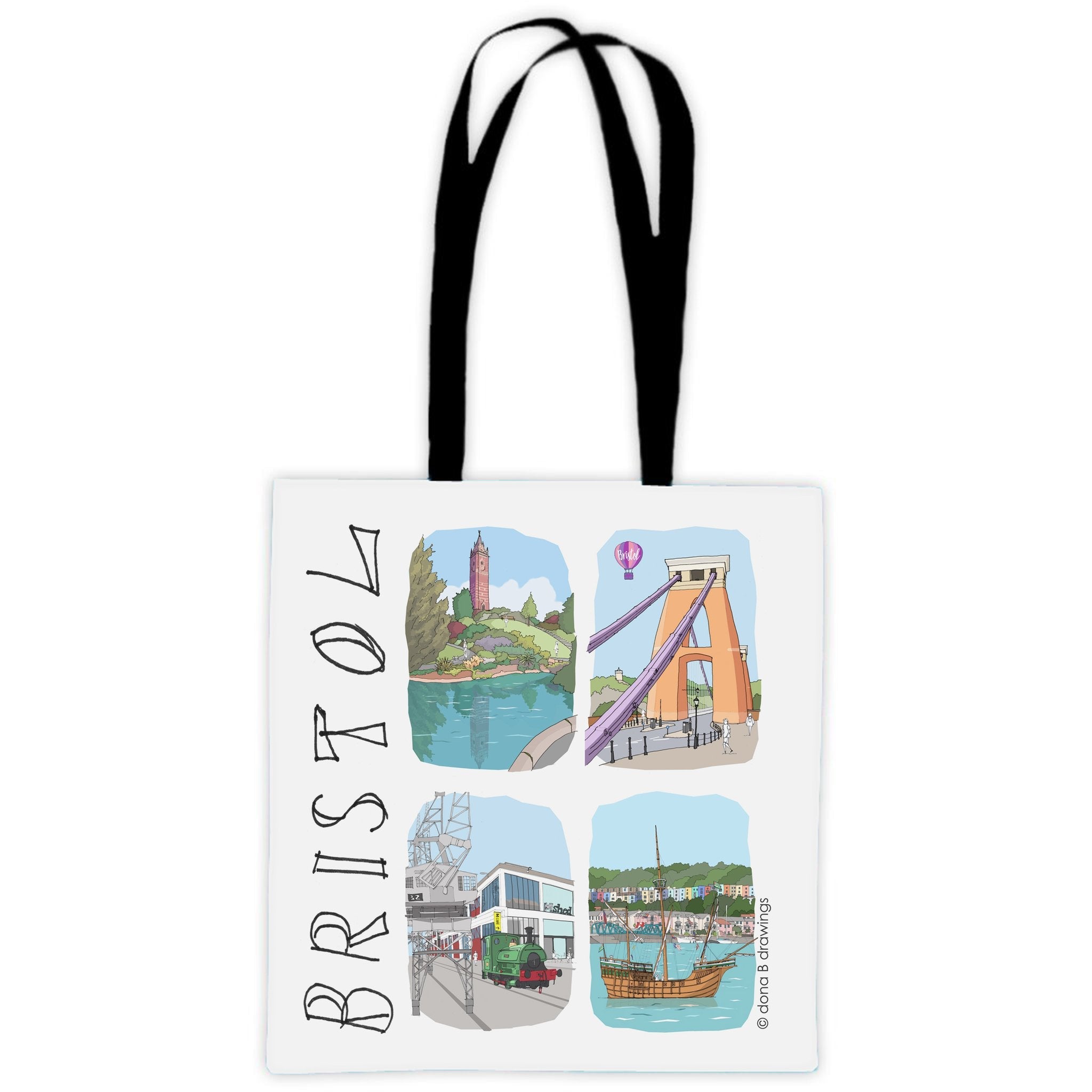 Bristol tote bag featuring famous landmarks including the Clifton Suspension Bridge