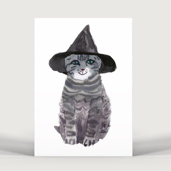 Goth Witch Cat watercolour by Bristol Artist, Rosie Webb